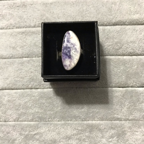 New Sterling Silver Adjustable Purple Wonky Morado Violet Flame Opal Ring Sz 7.5 - Picture 2 of 16